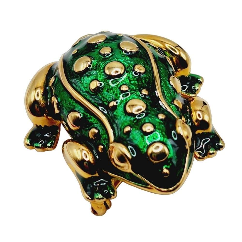 Vintage Signed Kenneth Lane Enameled Frog Brooch (A1267)